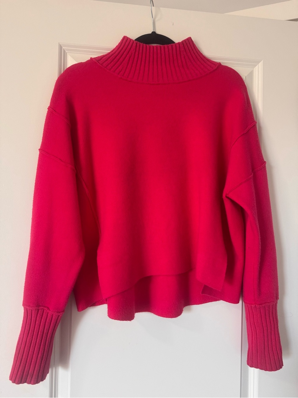 Maeve Hot Pink Ribbed Funnel Neck Sweater